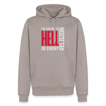 En allant en enfer - Sweat à capuche Premium bio Homme - taupe - Devant - Nico (187cm)