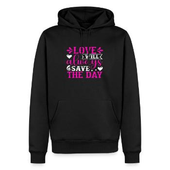 Love will always save the day - Männer Premium Bio Hoodie - Schwarz - Vorne - Nico (187cm)