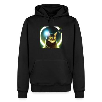 Le chat de l’univers - Sweat à capuche Premium bio Homme - noir - Devant - Nico (187cm)