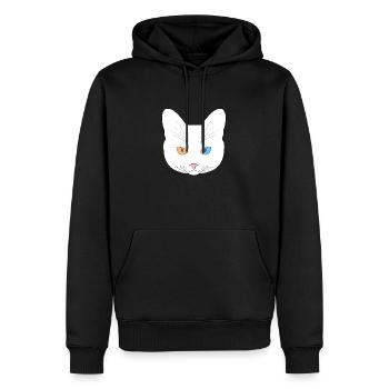 Chat tête noir yeux orange bleu - Sweat à capuche Premium bio Homme - noir - Devant - Nico (187cm)