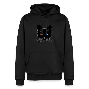 Chat tête noir yeux orange bleu - Sweat à capuche Premium bio Homme - noir - Devant - Nico (187cm)