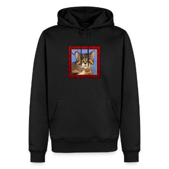 Katzenportrait 4 - Männer Premium Bio Hoodie - Schwarz - Vorne - Nico (187cm)