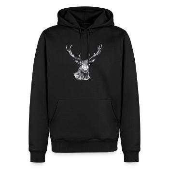 Hirsch - Männer Premium Bio Hoodie - Schwarz - Vorne - Nico (187cm)