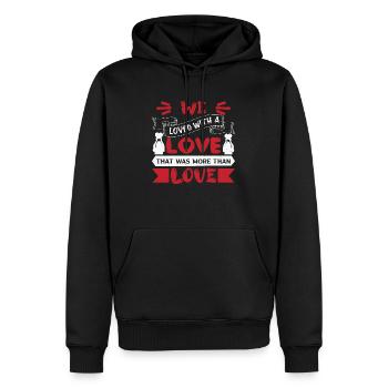 NOUS AIMIONS AVEC UN AMOUR QUI ÉTAIT LA MAISON QUE L’AMOUR - Sweat à capuche Premium bio Homme - noir - Devant - Nico (187cm)