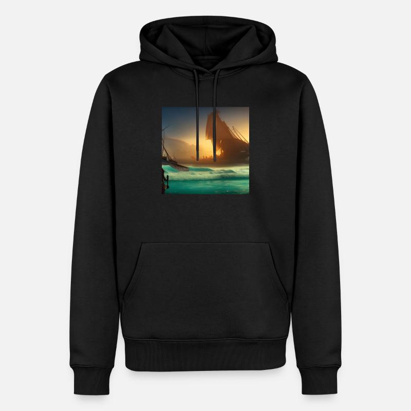 Bateau pirate sur mer bleue - Sweat à capuche Premium bio Homme - noir