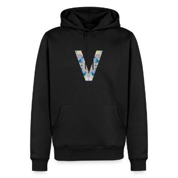 Lettre V en mandala - Sweat à capuche Premium bio Homme - noir - Devant - Nico (187cm)