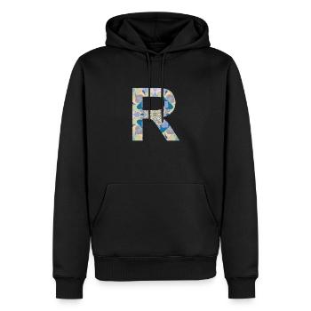 Lettre R en mandala - Sweat à capuche Premium bio Homme - noir - Devant - Nico (187cm)