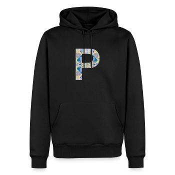 Lettre P en mandala - Sweat à capuche Premium bio Homme - noir - Devant - Nico (187cm)