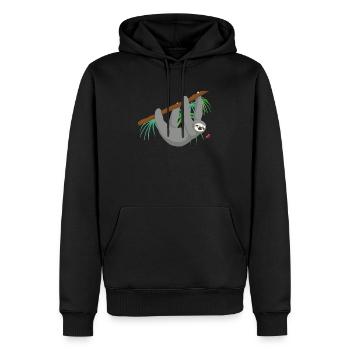Faultier - Männer Premium Bio Hoodie - Schwarz - Vorne - Nico (187cm)