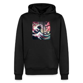 Tsunami Florale au Mont Fuji - Sweat à capuche Premium bio Homme - noir - Devant - Nico (187cm)