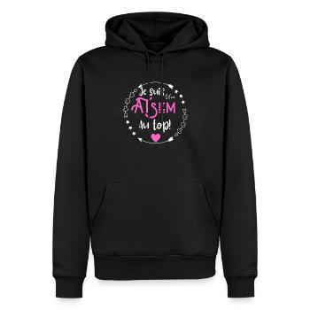 Je suis une atsem au top - Sweat à capuche Premium bio Homme - noir - Devant - Nico (187cm)