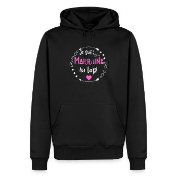Je suis une marraine au top - Sweat à capuche Premium bio Homme - noir - Devant - Nico (187cm)