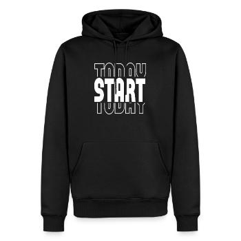Start Today - Men’s Premium Organic Hoodie - black - Front - Nico (187cm)