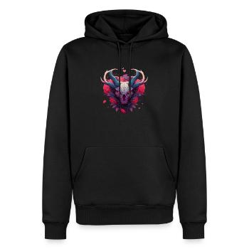 Totenkopfkrampus im Valentinstag-Stil mit Rosen - Männer Premium Bio Hoodie - Schwarz - Vorne - Nico (187cm)
