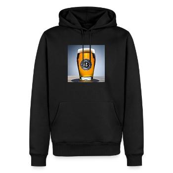 Logo Bitcoin sur un verre à bière rempli - Sweat à capuche Premium bio Homme - noir - Devant - Nico (187cm)