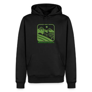Wandern und Campen - Männer Premium Bio Hoodie - Schwarz - Vorne - Nico (187cm)