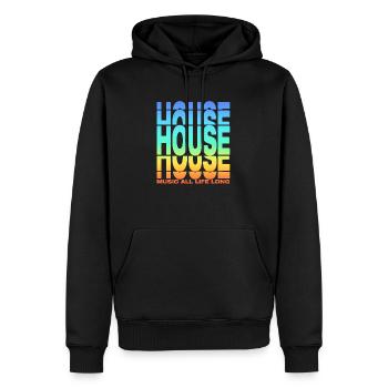 Musique house toute la vie Streched Fade - Sweat à capuche Premium bio Homme - noir - Devant - Nico (187cm)