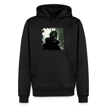Stadt der Zukunft mit düsterem Wächter und Erlöser - Männer Premium Bio Hoodie - Schwarz - Vorne - Nico (187cm)
