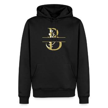 Personalisierter goldener Blumenbuchstabe B - Männer Premium Bio Hoodie - Schwarz - Vorne - Nico (187cm)