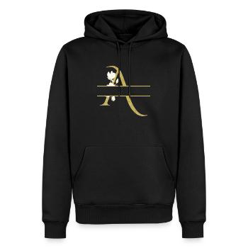 Personalisierter Blumengoldbuchstabe - Männer Premium Bio Hoodie - Schwarz - Vorne - Nico (187cm)