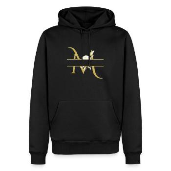 Personalisierter goldener Blumenbuchstabe M - Männer Premium Bio Hoodie - Schwarz - Vorne - Nico (187cm)