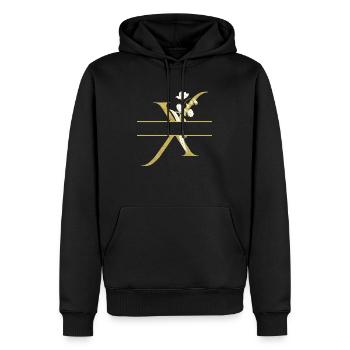 Personalisierter Blumengold-x-Buchstabe - Männer Premium Bio Hoodie - Schwarz - Vorne - Nico (187cm)