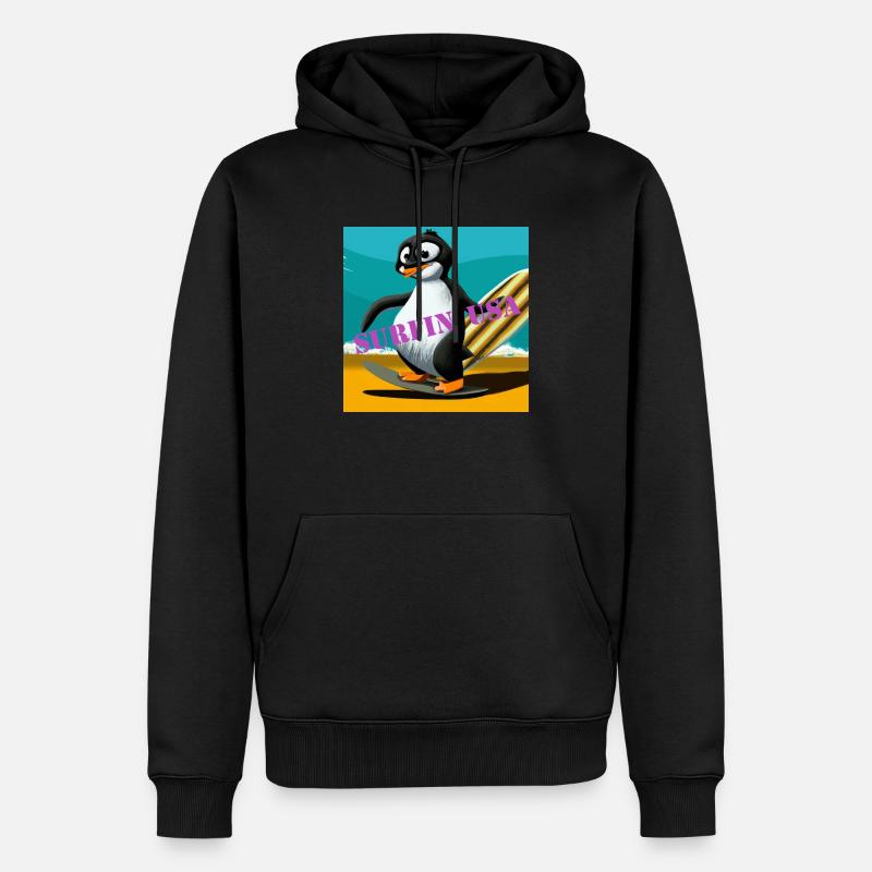 Surfender Pinguin Geschenk - Männer Premium Bio Hoodie - Schwarz
