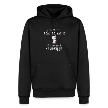 je suis une peau de vache et ça me rend heureuse - Sweat à capuche Premium bio Homme - noir - Devant - Nico (187cm)