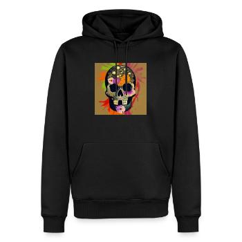Schädel mit Schmuck aus Blumen - Männer Premium Bio Hoodie - Schwarz - Vorne - Nico (187cm)