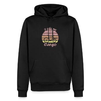 Lastenrad im Sonnenuntergang, Retro, Cargobike - Männer Premium Bio Hoodie - Schwarz - Vorne - Nico (187cm)