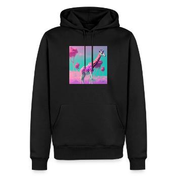 GIRAFFE VAPORWAVE, moderne Kunst, Neon Farben - Männer Premium Bio Hoodie - Schwarz - Vorne - Nico (187cm)