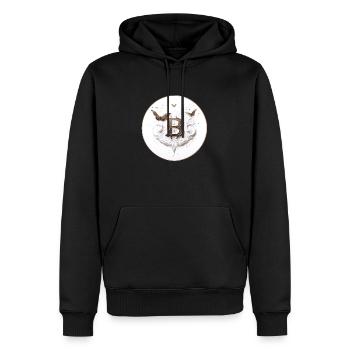 Bitcoin Seven von Patrick Hager - Männer Premium Bio Hoodie - Schwarz - Vorne - Nico (187cm)