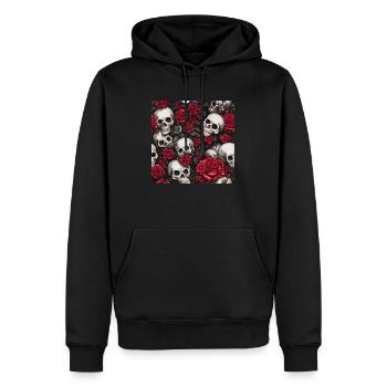 Crânes et roses - Sweat à capuche Premium bio Homme - noir - Devant - Nico (187cm)