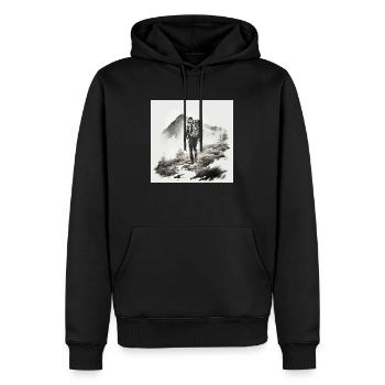 FOX0610 Wandern - Männer Premium Bio Hoodie - Schwarz - Vorne - Nico (187cm)