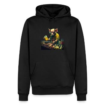 Tierisch cooler Schweine DJ mit Bier - Männer Premium Bio Hoodie - Schwarz - Vorne - Nico (187cm)