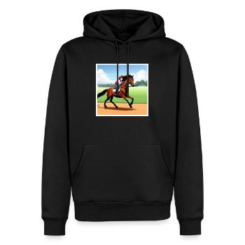 Mädchen auf einem Pferd an einem Fußballplatz - Männer Premium Bio Hoodie - Schwarz - Vorne - Nico (187cm)