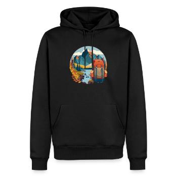 Randonnées en pleine nature entre montagne et lac - Sweat à capuche Premium bio Homme - noir - Devant - Nico (187cm)