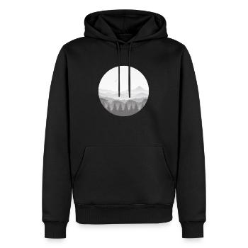Des montagnes dans le brouillard - Sweat à capuche Premium bio Homme - noir - Devant - Nico (187cm)