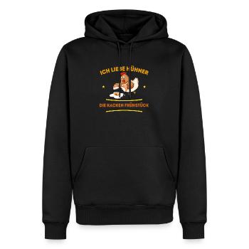 Ich liebe Hühner die kacken Frühstück - Männer Premium Bio Hoodie - Schwarz - Vorne - Nico (187cm)