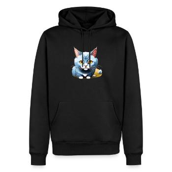 Chaton bleu - Sweat à capuche Premium bio Homme - noir - Devant - Nico (187cm)