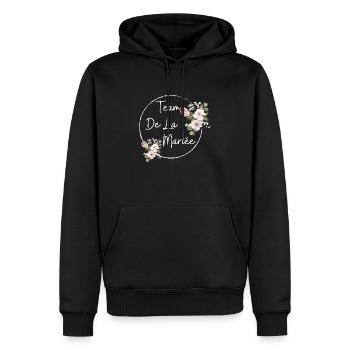 team de la Mariée evjf t-shirt assorti floral - Sweat à capuche Premium bio Homme - noir - Devant - Nico (187cm)