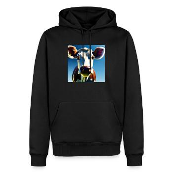 Vache brune et blanche - Sweat à capuche Premium bio Homme - noir - Devant - Nico (187cm)