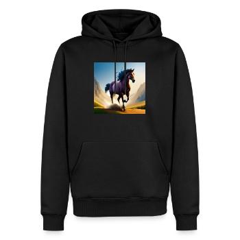 Galoppierendes Pferd im Sand - Männer Premium Bio Hoodie - Schwarz - Vorne - Nico (187cm)