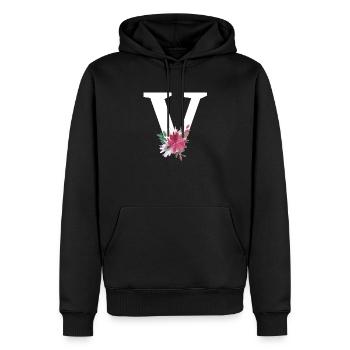 Lettre v floral - Sweat à capuche Premium bio Homme - noir - Devant - Nico (187cm)