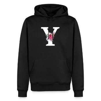 Lettre y floral - Sweat à capuche Premium bio Homme - noir - Devant - Nico (187cm)
