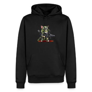 Coole Katze im Militär Look. - Männer Premium Bio Hoodie - Schwarz - Vorne - Nico (187cm)