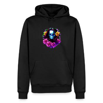 Skull Boho mit Blumenkranz Multicolor - Männer Premium Bio Hoodie - Schwarz - Vorne - Nico (187cm)