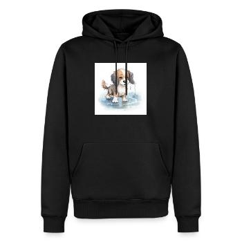 Chien heureux jouant dans une flaque d’eau de pluie - Sweat à capuche Premium bio Homme - noir - Devant - Nico (187cm)