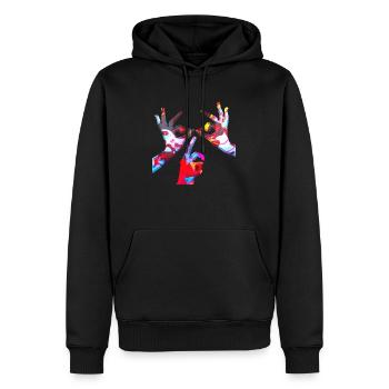 Illusion d’optique art psychédélique rétro formes sexe - Sweat à capuche Premium bio Homme - noir - Devant - Nico (187cm)