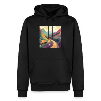 Radfahrerin Bergauffahrt bei Sonnenuntergang - Männer Premium Bio Hoodie - Schwarz - Vorne - Nico (187cm)